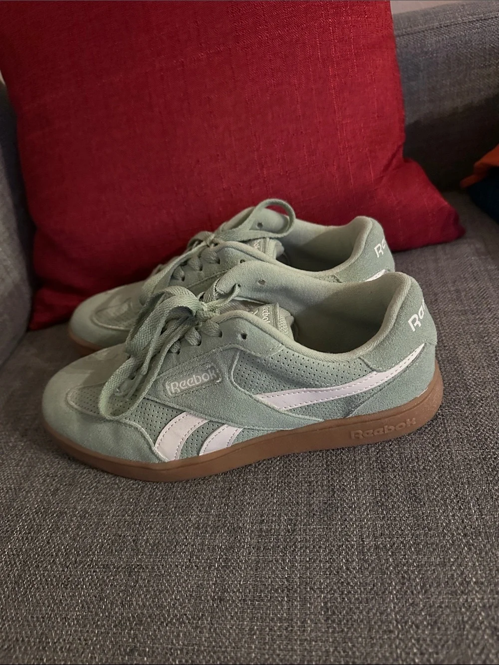 Reebok Women's Suede Sneakers in Sage Green with White Accents